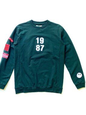 BENCH Logo Patches Dark Green Sweatshirt Size L